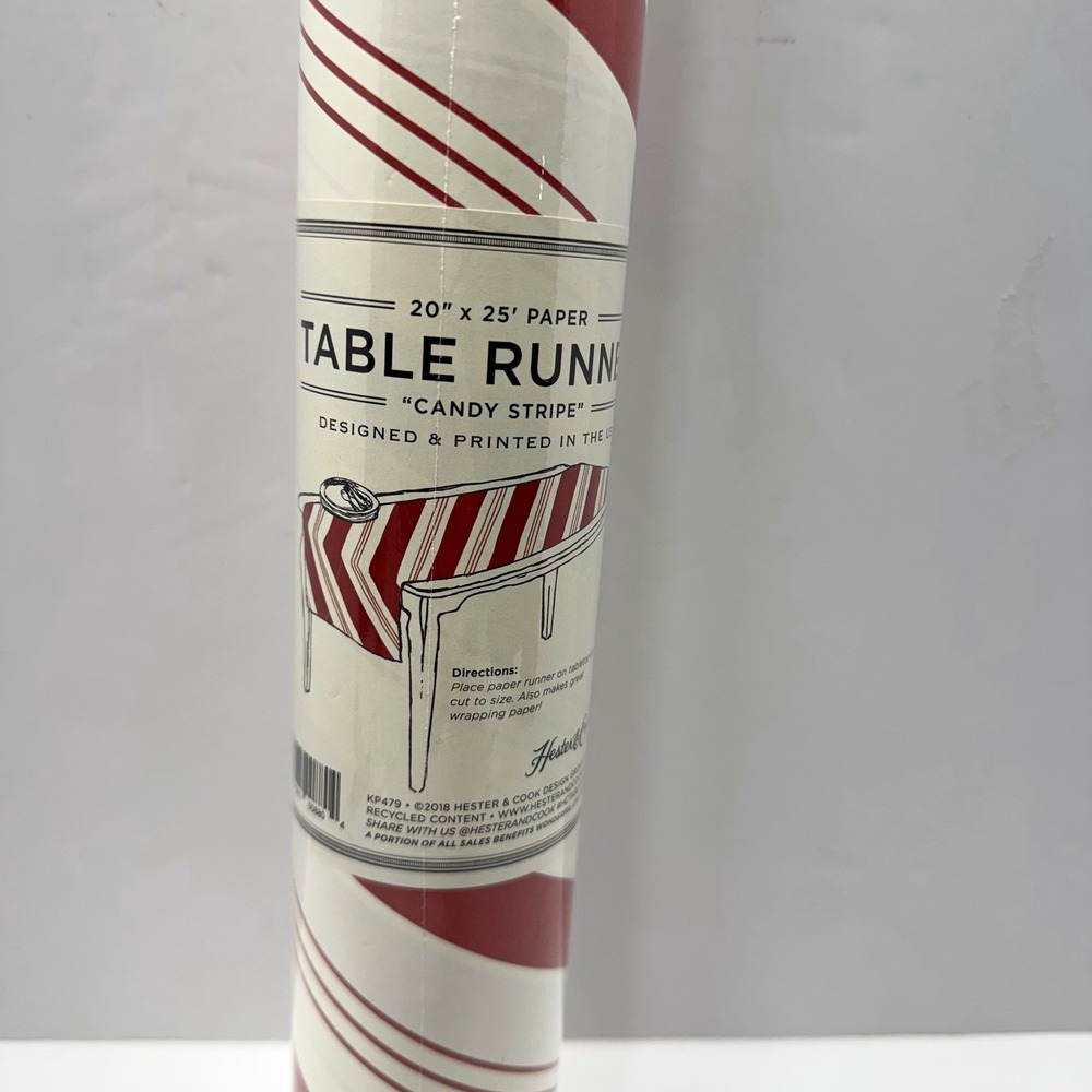 Hester & Cook Candy Stripe Paper Table Runner, Red/White 20in x 25ft Holiday New